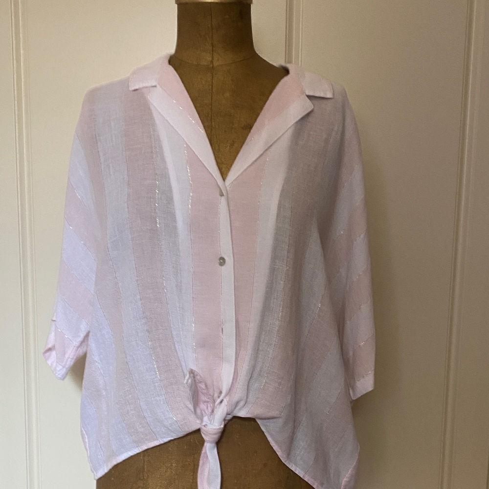 Rails Pink and White Striped with gold stripes Button Down Shirt.